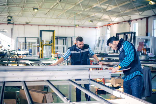 workers measuring iron skeletons